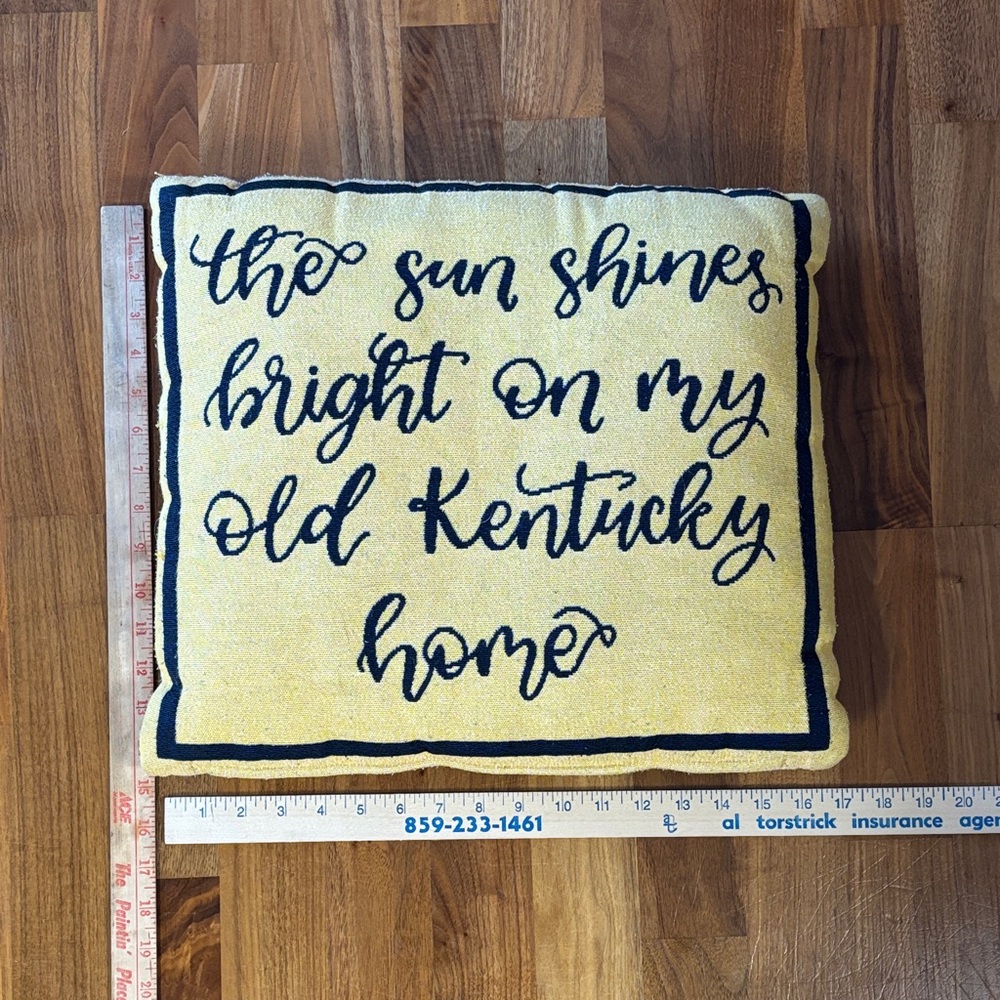Yellow Decorative Pillow with Script "Old Kentucky Home" - Picture 2 of 4